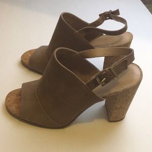 BCBGeneration suede fabric sz 9 tan open toe heels